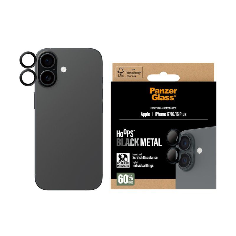 PanzerGlass Hoops Black Camera Lens Protector iPhone 17 | iPhone 16 | 16 Plus Protection d'écran transparent Apple 1