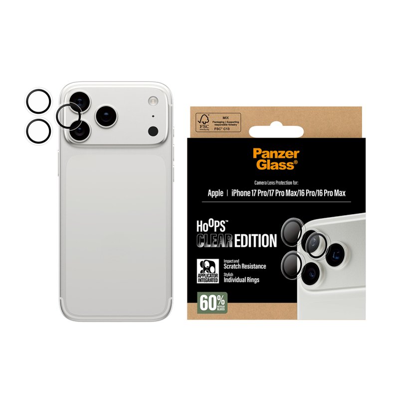 PanzerGlass Hoops Transparent Camera Lens Protector iPhone 17 Pro | iPhone 17 Pro Max | iPhone 16 Pro | 16 Pro Max