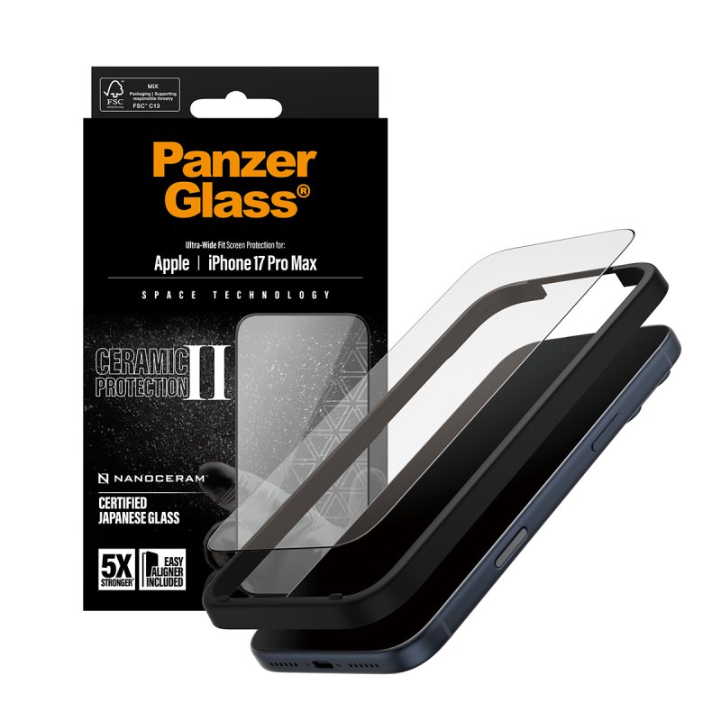 PanzerGlass Ceramic II Screen Protector iPhone 17 Pro Max | Ultra-Wide Fit w. EasyAligner Protection d'écran