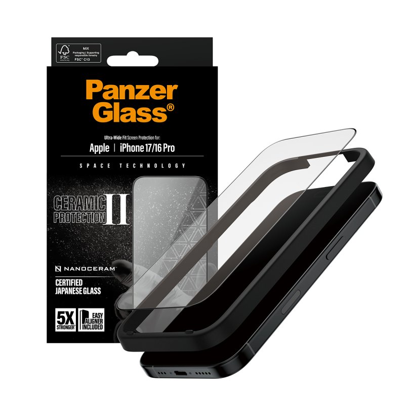 PanzerGlass Ceramic II Screen Protector iPhone 17 | iPhone 16 Pro | Ultra-Wide Fit w. EasyAligner Protection d'écran