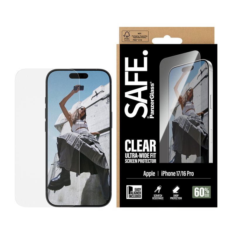PanzerGlass SAFE. by Screen Protector iPhone 17 | iPhone 16 Pro | Ultra-Wide Fit w. EasyAligner Protection d'écran