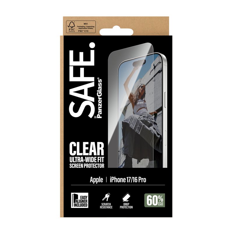 PanzerGlass SAFE. by Screen Protector iPhone 17 | iPhone 16 Pro | Ultra-Wide Fit w. EasyAligner