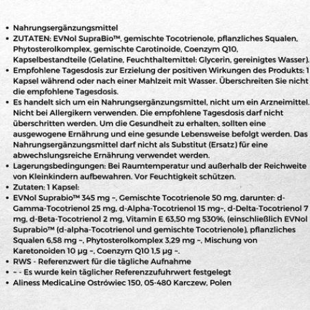 Aliness Tokotrienols Complex PLUS 50mg Dietary Supplement with Plant Extracts 60 Capsules