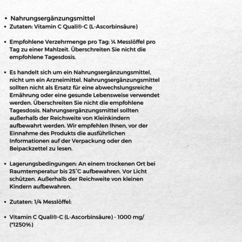 Aliness Vitamin C Quali C L-Ascorbic Acid 1000mg Powder 250g