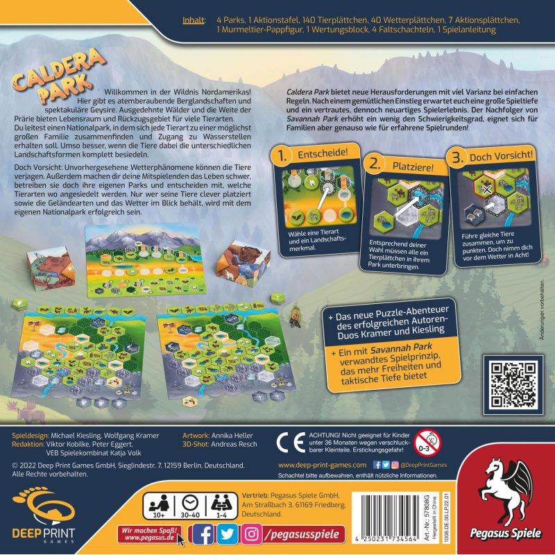 Pegasus Spiele Caldera Park Jeu de société Voyage/aventure