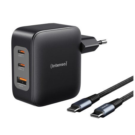 Intenso W100ACC C520C, Power Adapter Charging Cable Set, 100W, Fast Charging, GaN, Charge 3 Devices Simultaneously,