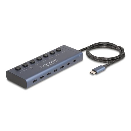 DELOCK USB 5 Gbps Hub mit 7 USB Type-C Ports mit Schalter davon 6 x Datenport 1 x Daten / und PD 20 Watt