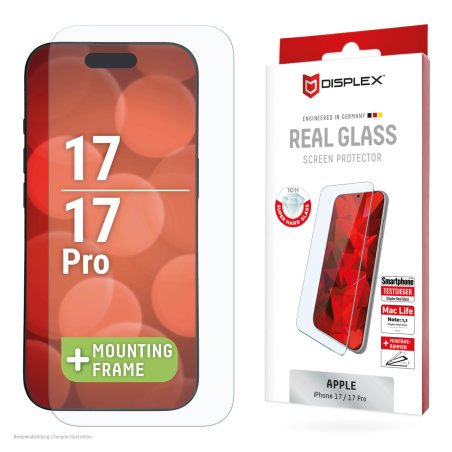 Displex Screen Protector (10H) for Apple iPhone 17/17 Pro, Eco Mounting Frame, scratch resistant