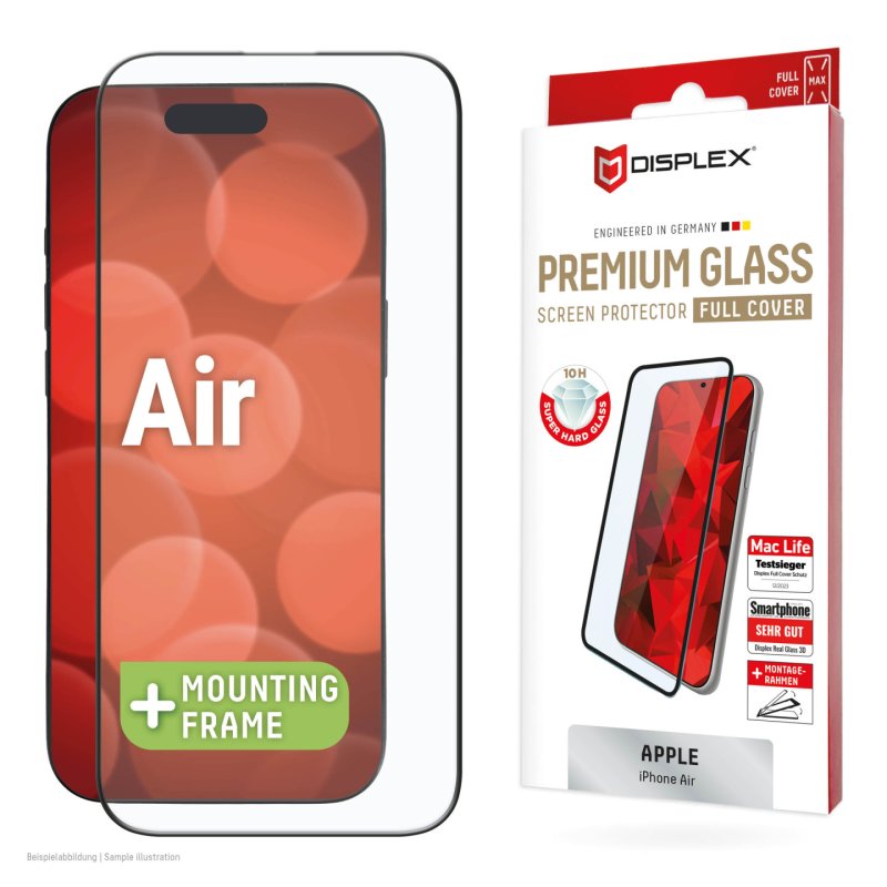 Displex Premium Screen Protector (Full Cover, 10H) for Apple iPhone Air, Eco Mounting Frame, Full Cover
