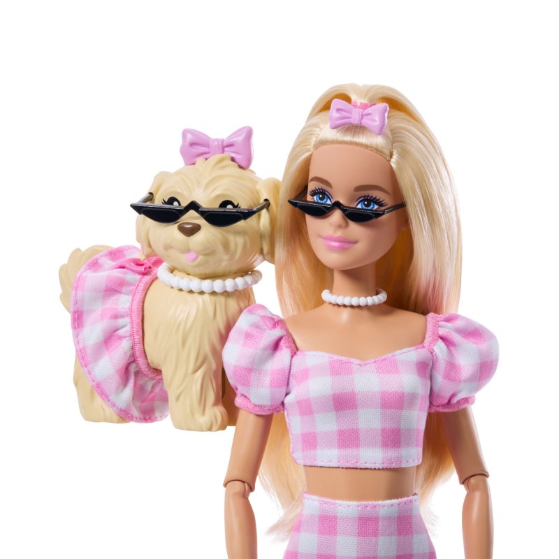 Barbie Twinning Looks Fashion Doll with Pet Dog, Matching Pink Clothes & Accessories, Blonde