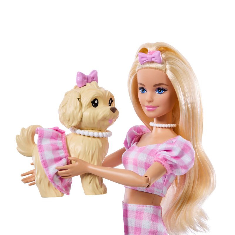 Barbie Twinning Looks Fashion Doll with Pet Dog, Matching Pink Clothes & Accessories, Blonde