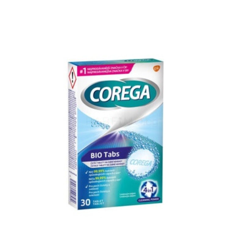 Corega Bio Tabs Whitening Denture Care 30 Pcs - Kills 99.9% Bacteria and Removes Plaque