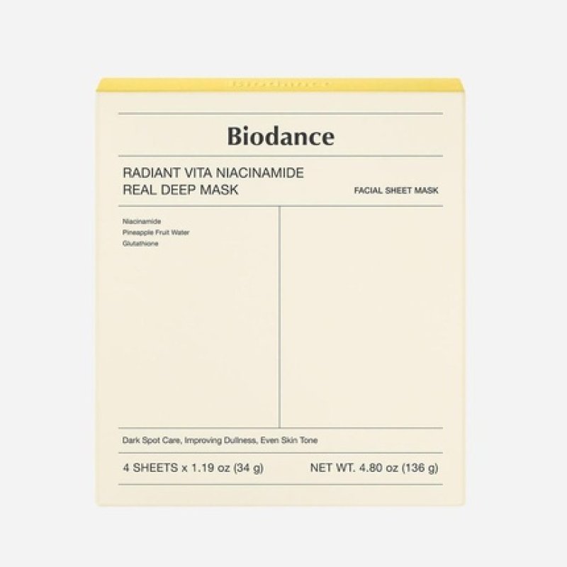 Biodance Radiant Vita Niacinamide Real Deep Mask 1 Box 34g X 4 Pieces