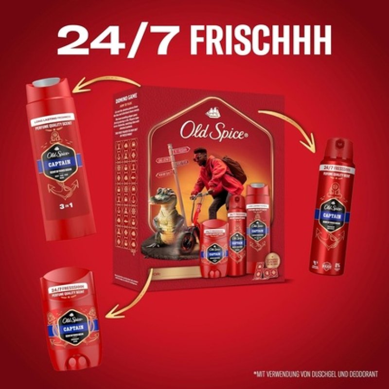Old Spice Urban Traveller Gift Set with Captain Deodorant Stick, Deodorant Spray, and Shower Gel
