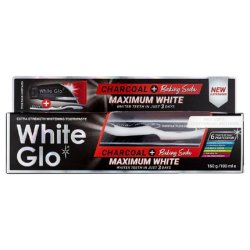 White Glo Charcoal Baking Soda Maximum White Whitening Toothpaste 150g/100ml With Toothbrush
