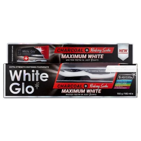 White Glo Charcoal Baking Soda Maximum White Whitening Toothpaste 150g/100ml With Toothbrush
