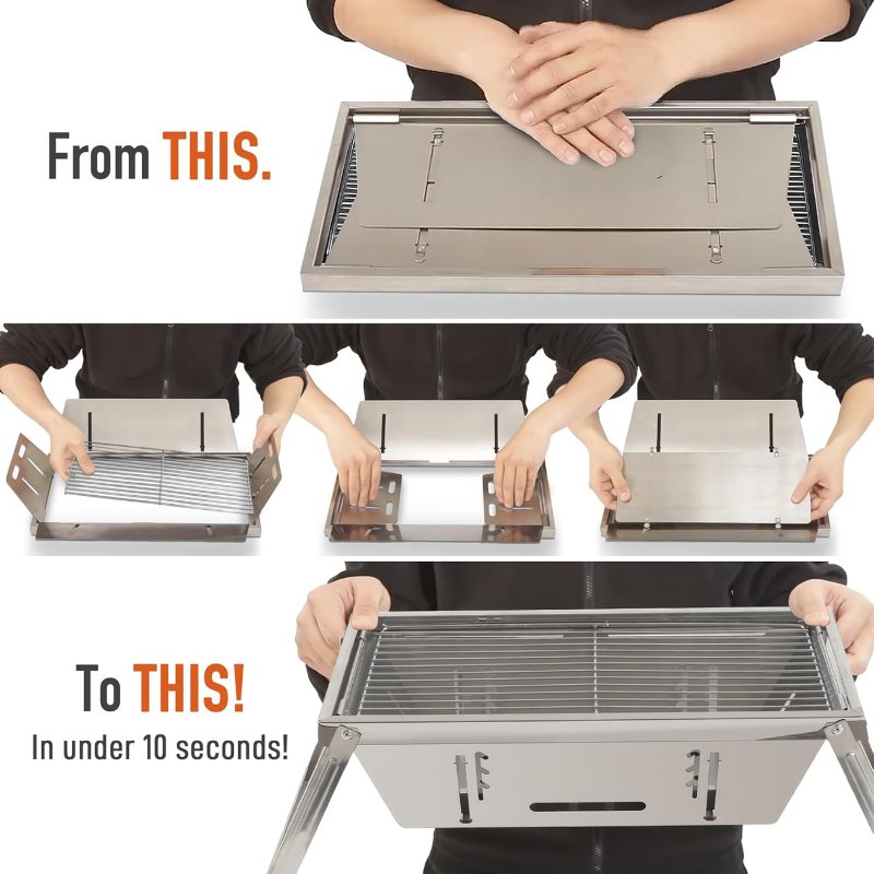 Herzberg HG-04159: Foldable Tabletop Stainless Steel Barbeque Grill