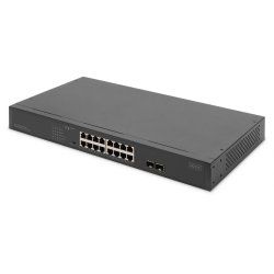 Digitus Commutateur réseau Gigabit 16 ports, 19 pouces, Unmanaged, 2 ports SFP uplink