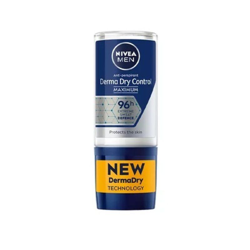 Nivea Men Derma Dry Control Antiperspirant Roll-On 50ml - Long-Lasting Sweat And Odor Protection