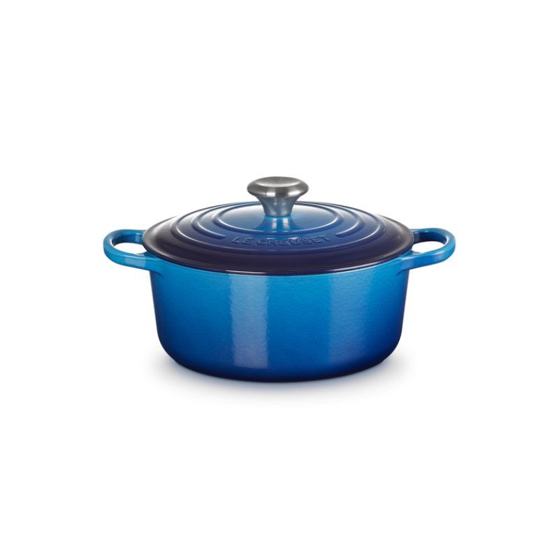 Le Creuset 21177242202430 Signature Gusseisen-Bräter mit Deckel, 24 cm, Azure