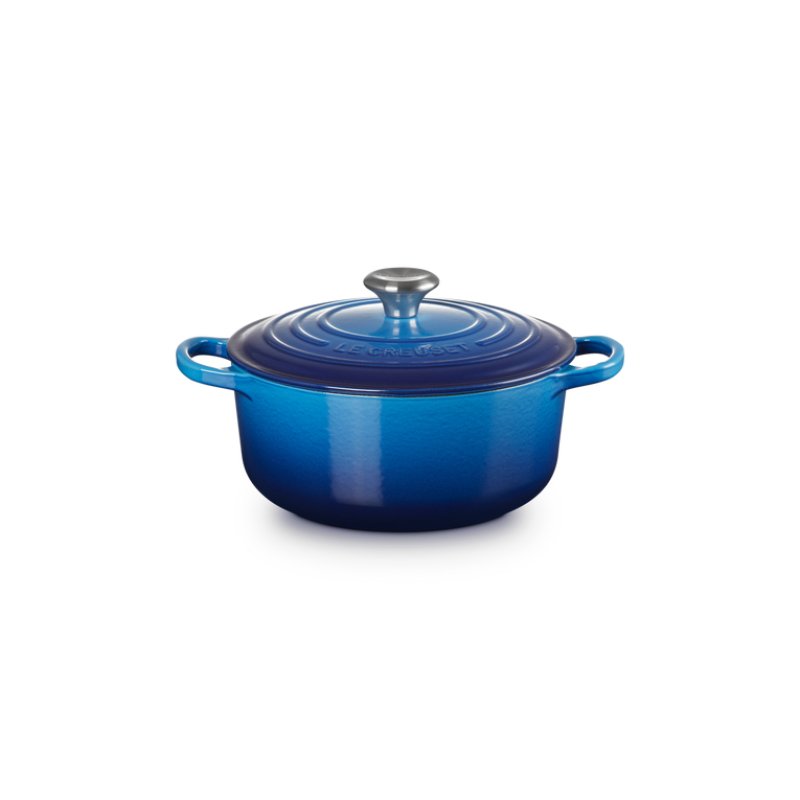 Le Creuset 21177202202430 Signature Gusseisen-Bräter mit Deckel, 20 cm, Azure