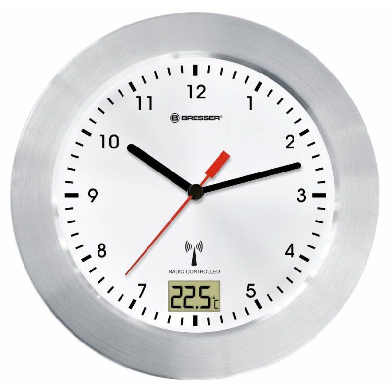 Bresser Optics MYTIME BATH RC Horloge à quartz Cercle Argent, Blanc