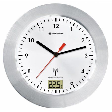 Bresser Optics MYTIME BATH RC Horloge à quartz Cercle Argent, Blanc