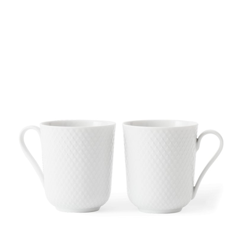 Lyngby Porcelæn - Rhombe White Mug With Handle 33 cl - Set of 2
