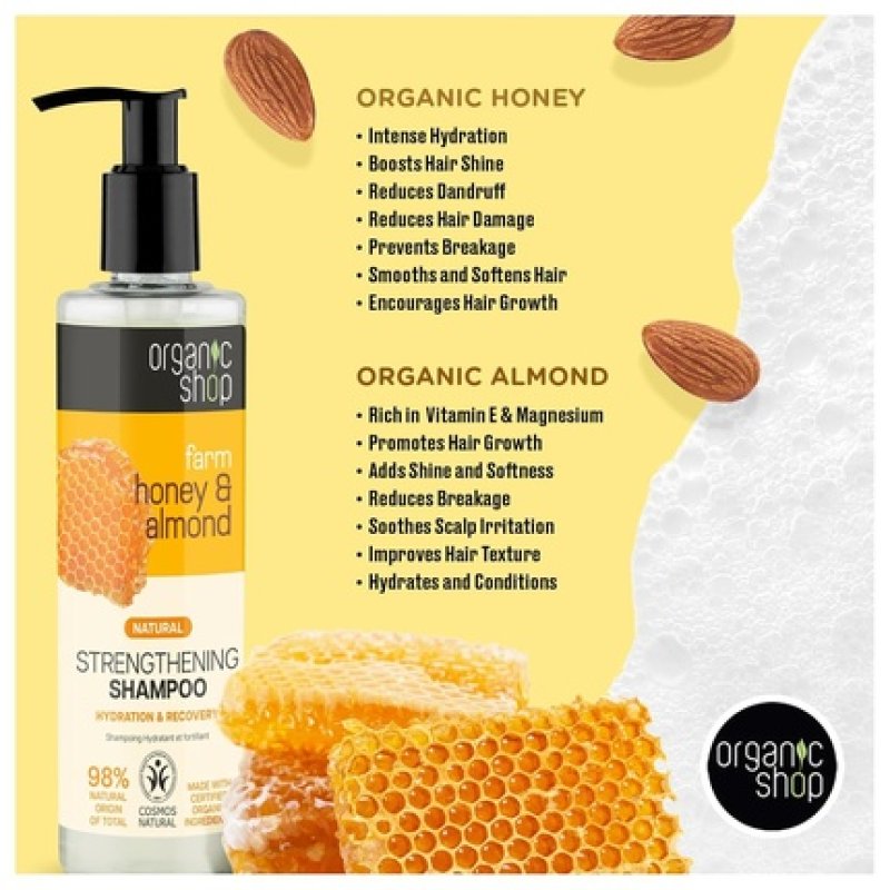 Honey & Almond Hair Strengthening Shampoo 100% Vegan & Organic