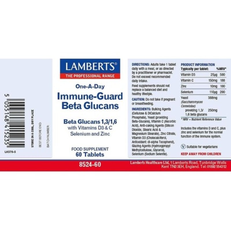 Lamberts Immuneguard Beta Glucans Immune Support with Vitamins 60 Tablets