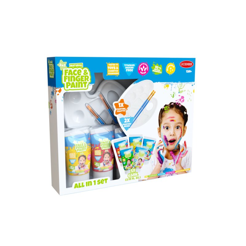 Natural Face & Finger Paint - All-In-One Set - Incl 5-Pack 65Ml - White, Red, Blue, Yellow, Green