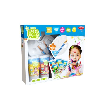 Natural Face & Finger Paint - All-In-One Set - Incl 5-Pack 65Ml - White, Red, Blue, Yellow, Green