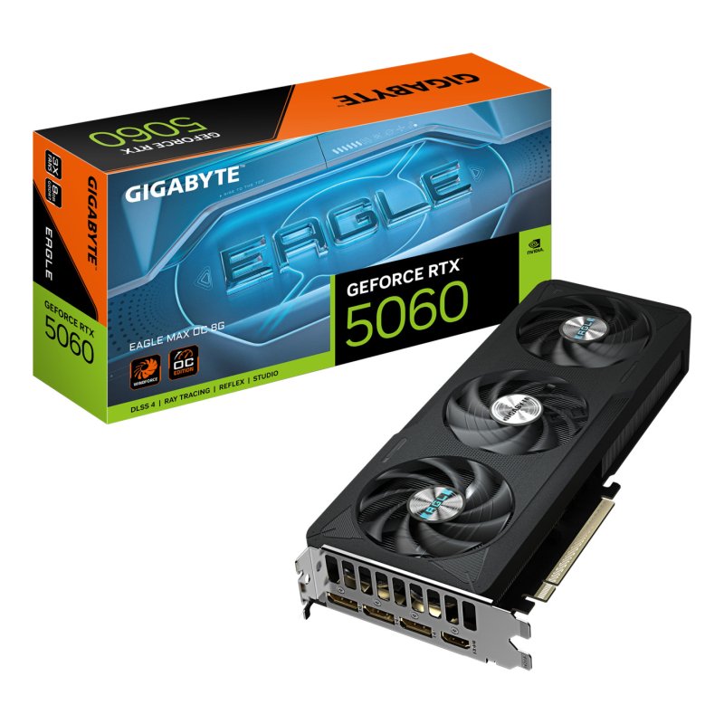 GIGABYTE GeForce RTX 5060 EAGLE MAX OC 8G Graphics Card - 8GB GDDR7, 128bit, PCI-E 5.0, 2550 MHz Core Clock, 3 x