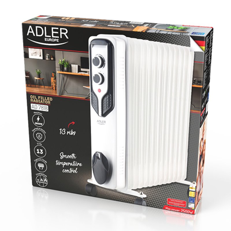 Adler AD 7818 electric space heater Indoor White 2500 W Oil electric space heater