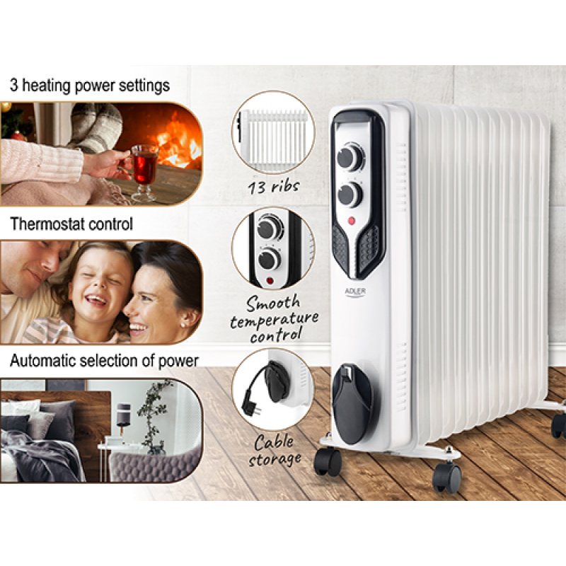 Adler AD 7818 electric space heater Indoor White 2500 W Oil electric space heater