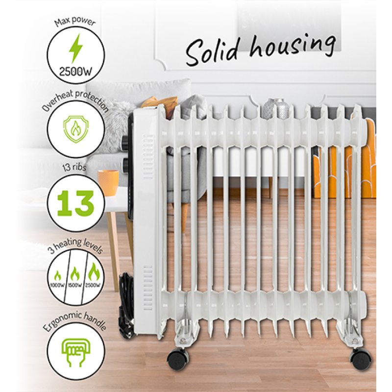 Adler AD 7818 appareil de chauffage Intérieure Blanc 2500 W Chauffage électrique à bain d’huile