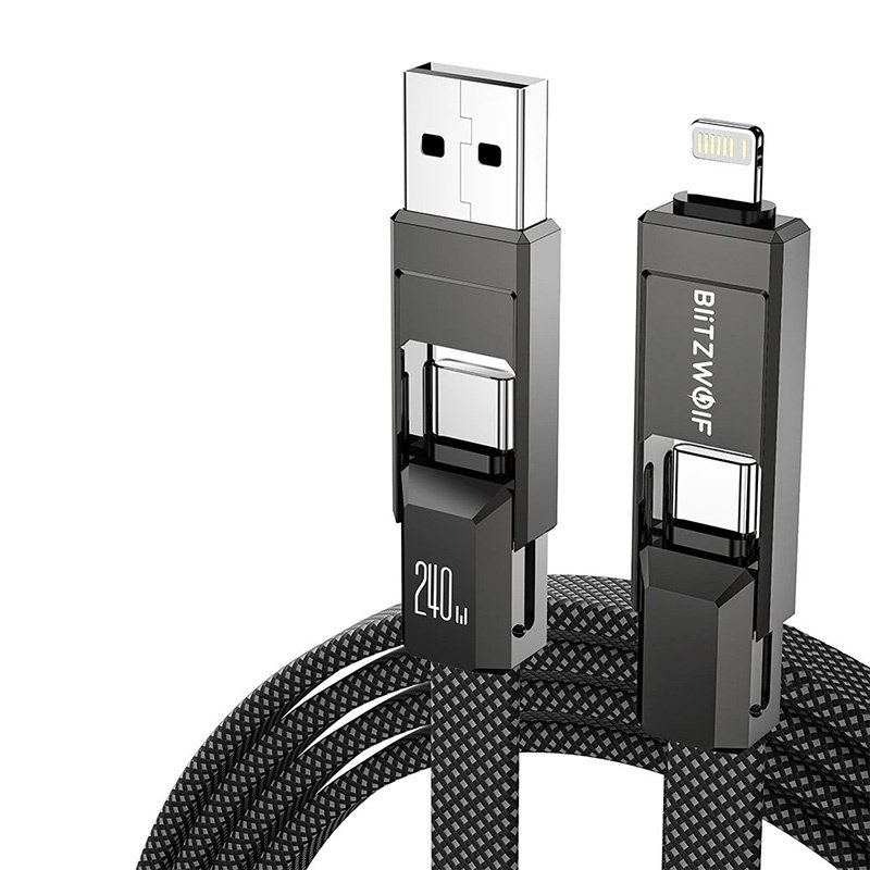 Blitzwolf BW-HDC7 4-in-1 USB C Lightning cable 240W 1.2m (black)