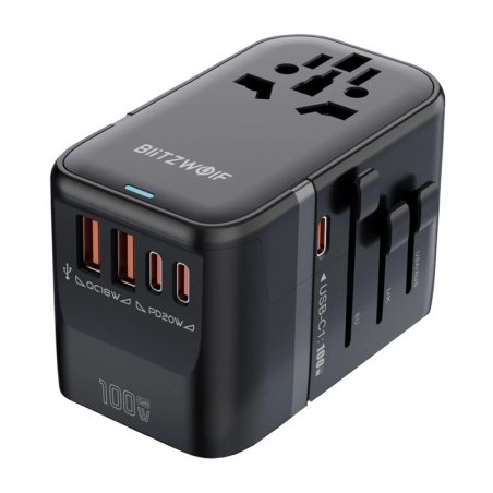 Blitzwolf BW-TA2 5-in-1 Travel Adapter 2xUSB PD 2xC QC C GaN 100W