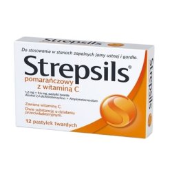 Strepsils Lozenges With Antibacterial And Antiviral Action Dietary Supplement Orange And Vitamin C 12 Pieces