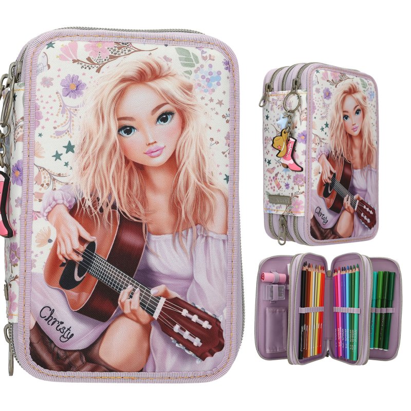 TOPModel - Triple Pencil Case COWGIRL - Cream-Coloured with Pale Purple Accents