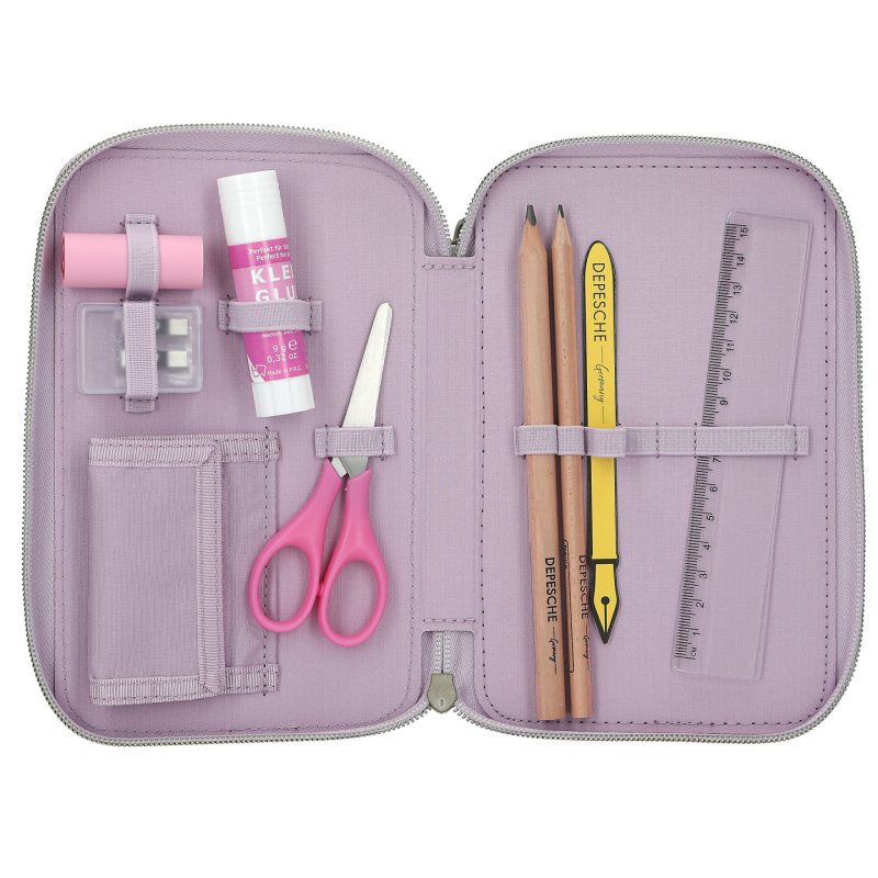 TOPModel - Triple Pencil Case COWGIRL - Cream-Coloured with Pale Purple Accents