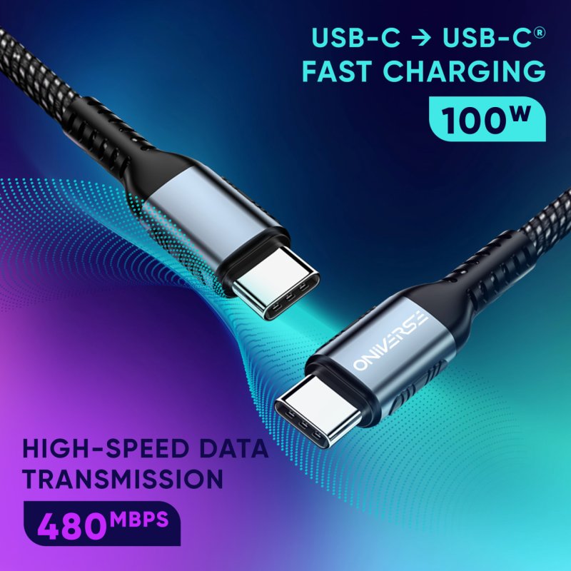 Oniverse Usb-C To Usb-C 100W Fast Charging Cable, 2 M - Black