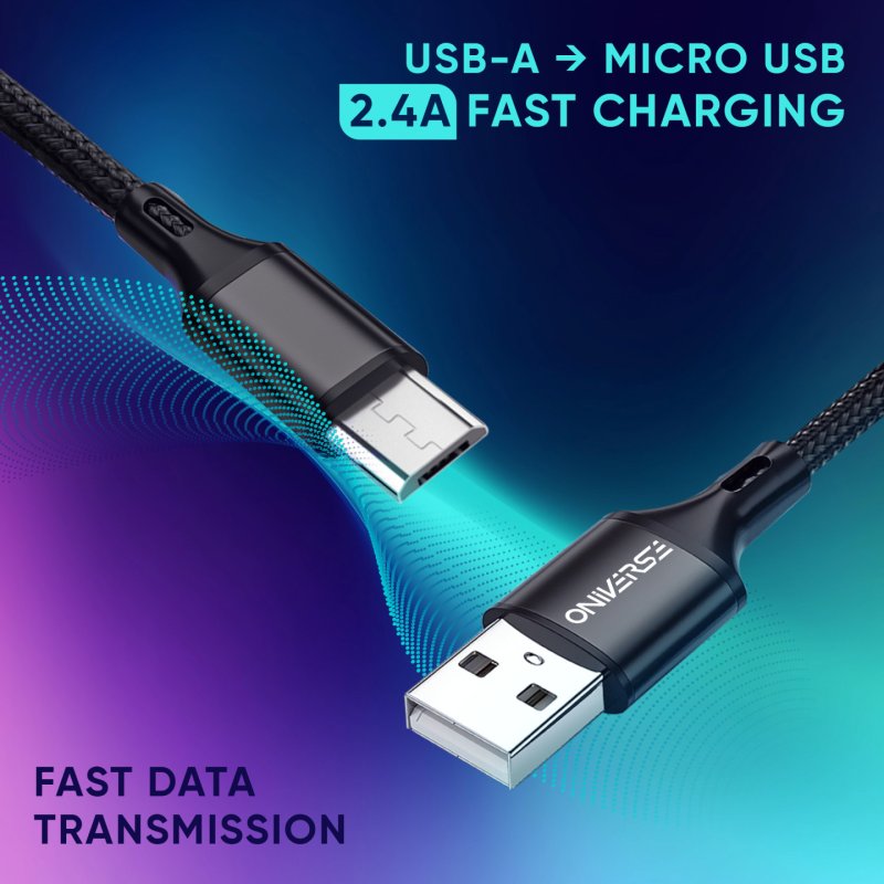 Oniverse Câble de charge tressé USB-A vers Micro-USB - 3 mètres - Noir (Multiplateforme)