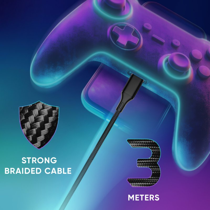 Oniverse Câble de charge tressé USB-A vers Micro-USB - 3 mètres - Noir (Multiplateforme)