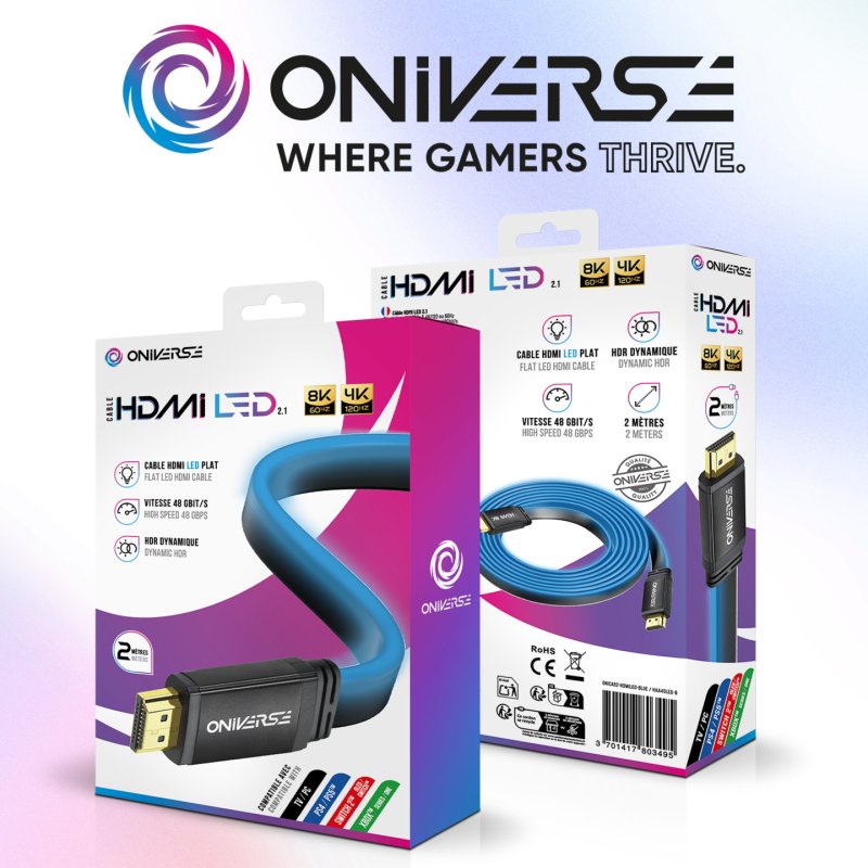 Oniverse Câble HDMI LED 8K 2m - Bleu (Multiplateforme)