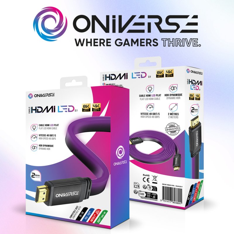 Oniverse Câble HDMI LED 8K 2m - Violet (Multiplateforme)