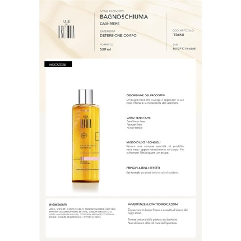 Ischia Salts Cashmere Shower Gel 500ml - Daily Use Body Cleansing