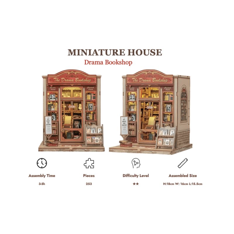 MINIATURE HOUSE - DIY - La Librairie Drama - 253pc Eclairage LED