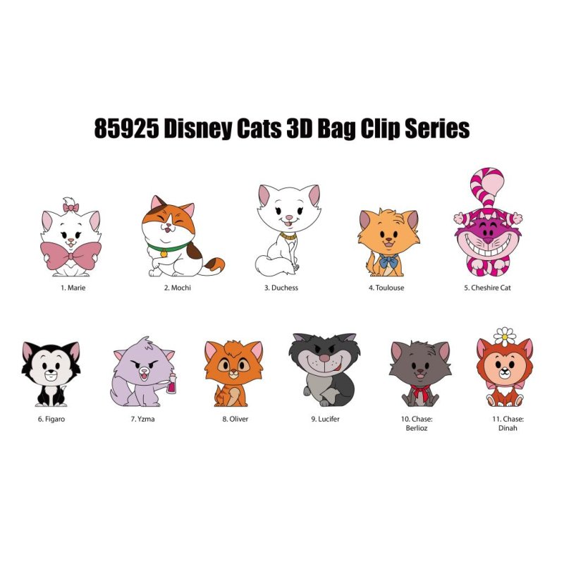 DISNEY CATS - Series 69 - 3D Foam Bag Clip (Display 24 Pcs)