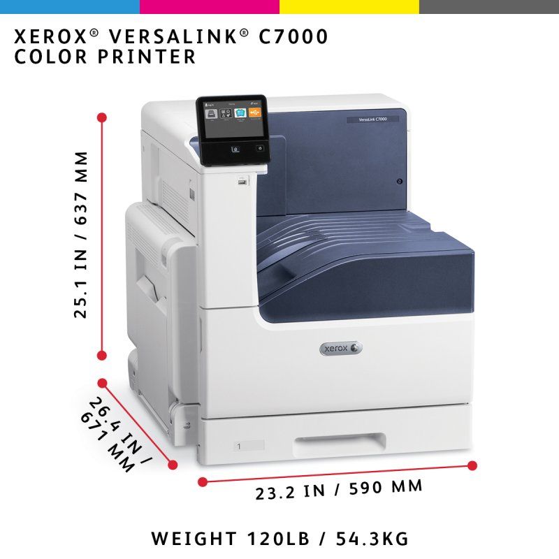 Xerox VersaLink Imprimante recto verso C7000 A3, 35/35 ppm, Adobe PS3, pilote PCL5e/6, 2 magasins, 620 feuilles au total
